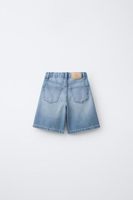 ZARA ДЛИННЫЕ ДЖИНСОВЫЕ ШОРТЫ СО СТРАЗАМИ, СИНИЙ