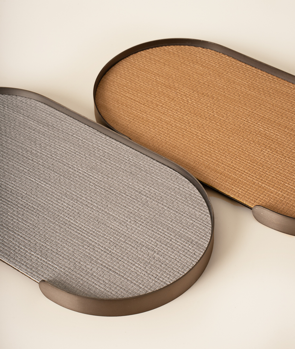 Поднос металлический овальный серый