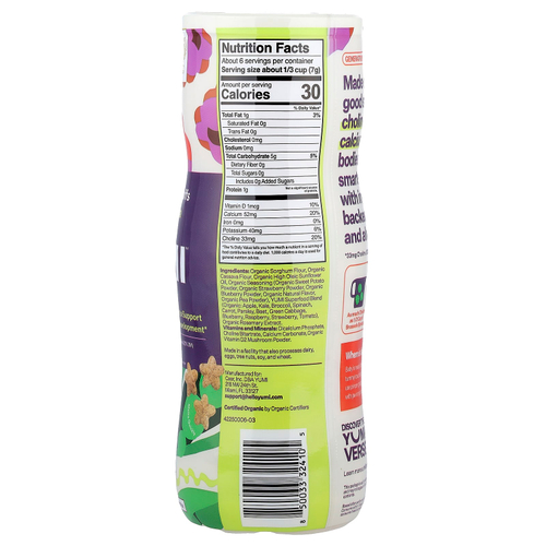 Yumi, органические колечки без риса, для детей от 8 месяцев, ягоды и душистый горошек, 42,5 г (1,5 унции)