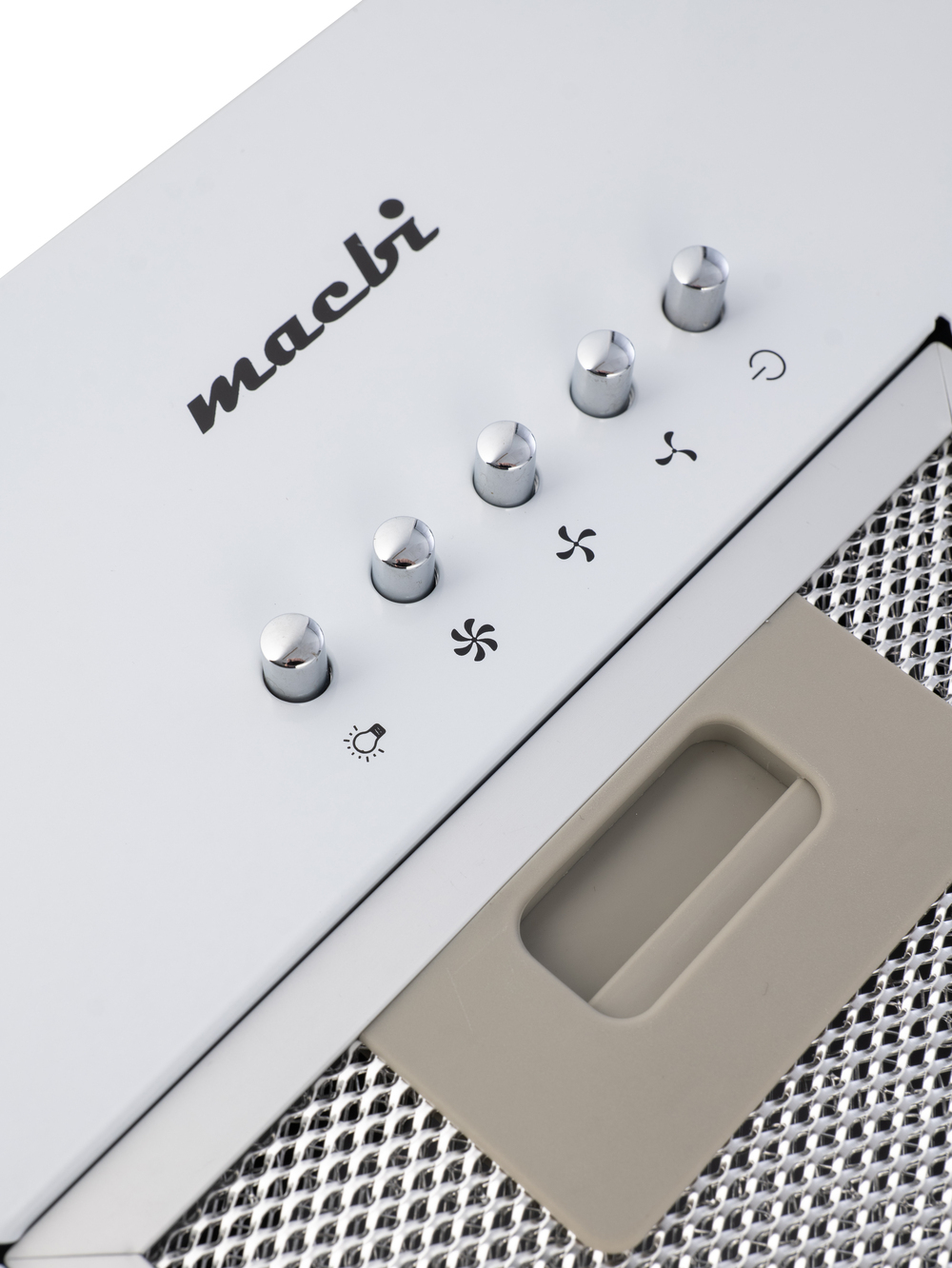 Вытяжка кухонная MACBI S-BOX-60A1 (WHITE) белый, D120мм. 850 м3/ч, полновстраиваемая, мотор 70Ватт, металл 60см, кнопочное управл.