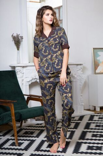 Домашний комплект Elania из принтованной вискозы (Размер: XXL) (Цвет: коричневый)