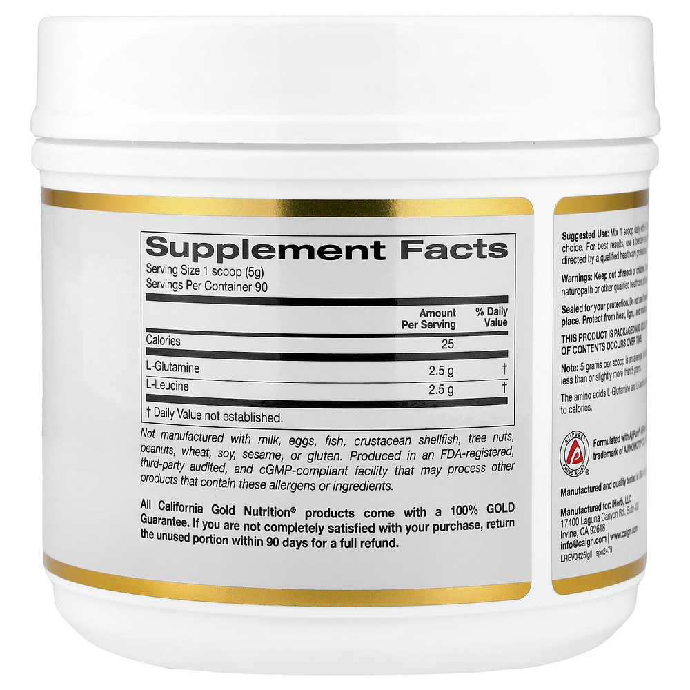 California Gold Nutrition, L-глютамин и L-лейцин, без вкусовых добавок, 450 г (15,87 унции)