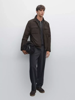 Massimo Dutti Непромокаемая легкая парка из смесового пуха, коричневый