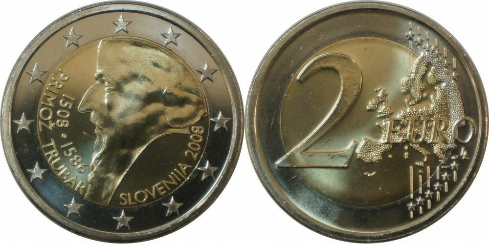 Словения 2 евро, 2008 500 лет со дня рождения Приможа Трубара UNC