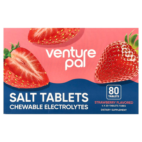 Venture Pal, солевые таблетки с жевательными электролитами, со вкусом клубники, 80 таблеток