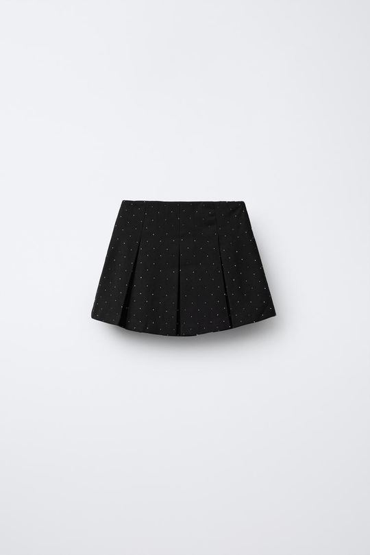 ZARA ЮБКА-ШОРТЫ СО СКЛАДКАМИ И СТРАЗАМИ, ЧЕРНЫЙ