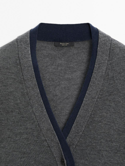 Massimo Dutti Кардиган из смесовой шерсти с двойной окантовкой, темно-синий