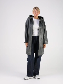 Кожаная куртка демисезонная с капюшоном длинная