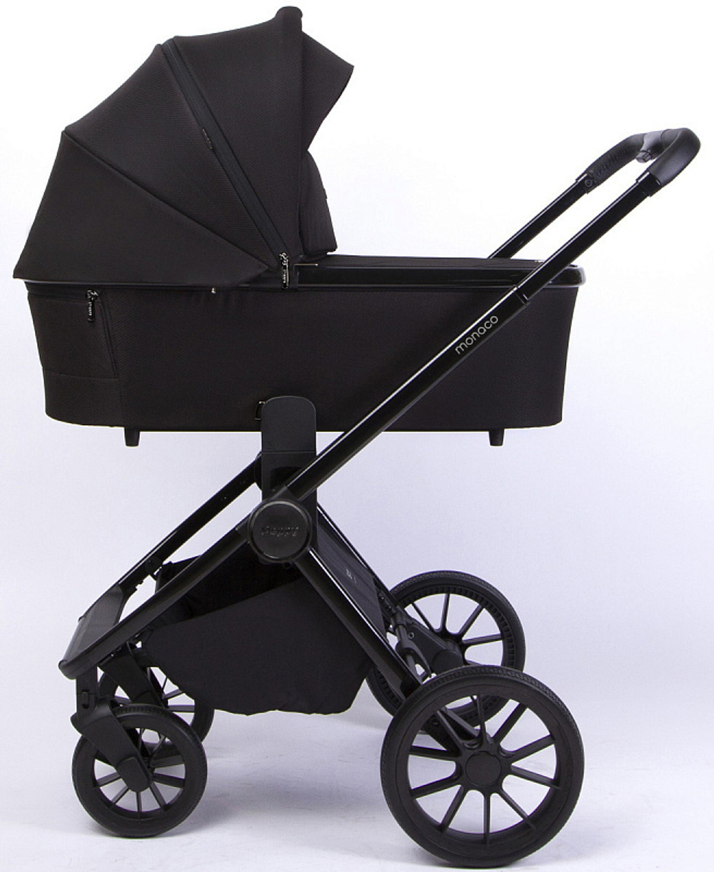 Детская коляска Peppy Monaco 3 в 1 Brilliant black (черный), рама черный глянец