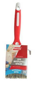 Кисть плоская  PARADE  70мм ДЛЯ ИНТЕР. КРАСОК натур. свет. и чёр. щет, 2-х к. руч.  (Лакра) 7104003