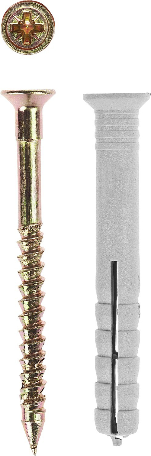 Дюбель-гвоздь полипропиленовый, потайный бортик, 6 x 80 мм, 1200 шт, ЗУБР