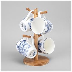 НАБОР КРУЖЕК LEFARD "NOVEL" НА ДЕРЕВ. ПОДСТАВКЕ 4 ШТ. 380 МЛ (КОР=6НАБ.)