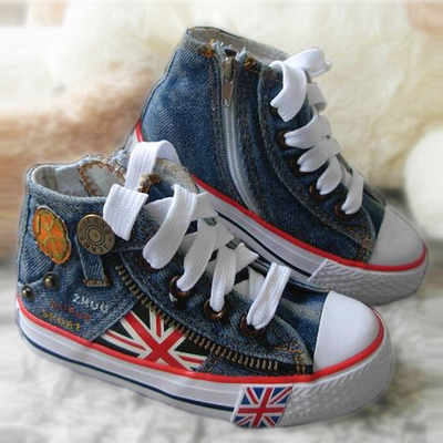 Кеды детские высокие с британским флагом и клепками
