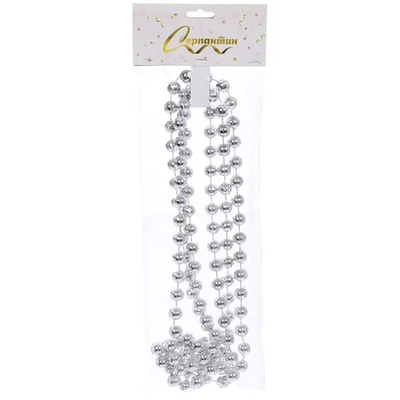 Бусы на ёлку 2,0 м "Шарик крупный" d-12 мм, Серебро (Серпантин)