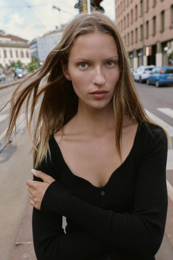 ZARA ТРИКОТАЖНОЕ ПЛАТЬЕ МИДИ В РУБЧИК, ЧЕРНЫЙ