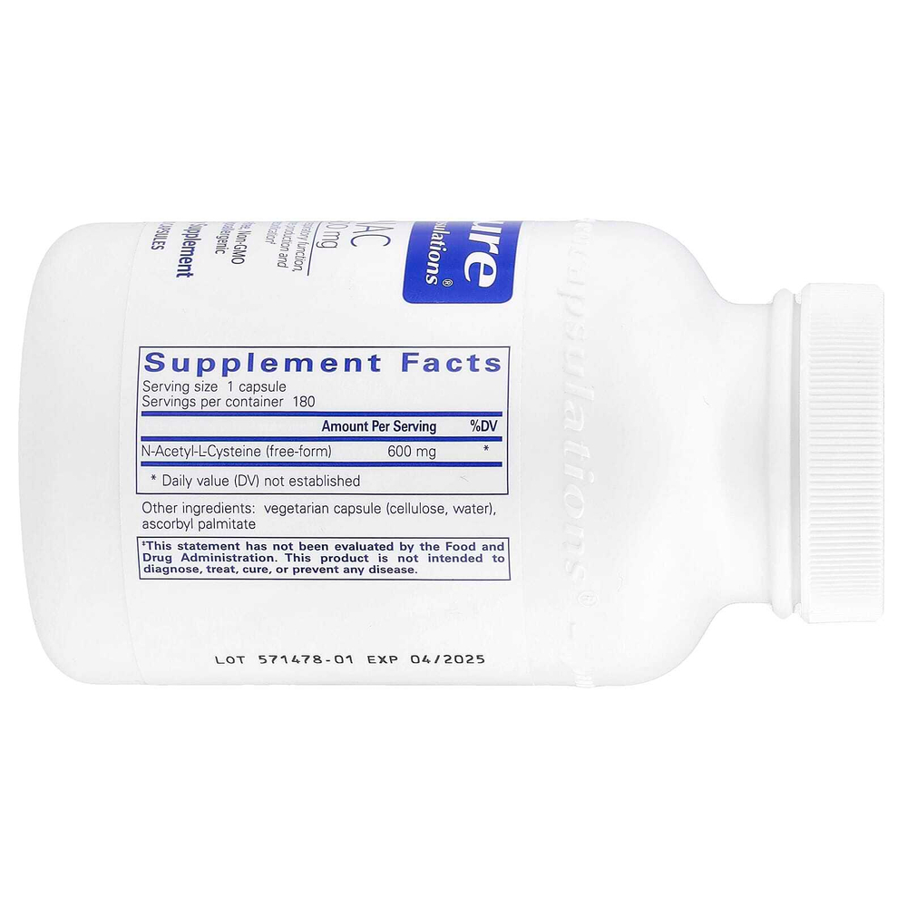 Pure Encapsulations, NAC, 600 мг, 180 капсул
