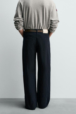 ZARA X CHAMPION ® ДЖИНСЫ BAGGY FIT В ПОЛОСКУ, СИНИЙ