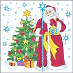 Салфетки бумажные Design «Дед Мороз и ель»24х24, 1 слой, 40л