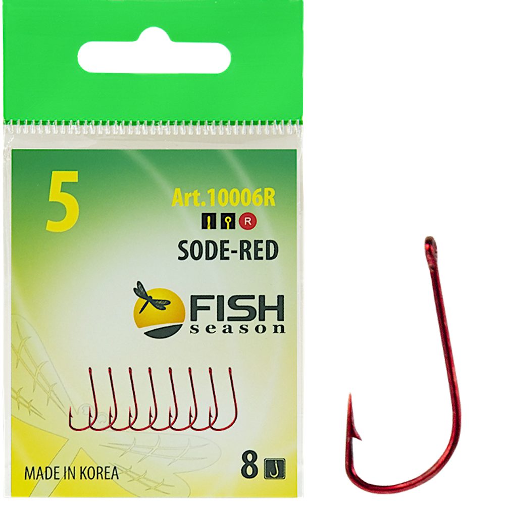 Крючок Fish Season 10006-R06 №6 8шт Sode-Red с ушком Корея покрытие RED