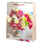 Пакет подарочный бумажный Alingar, (L+) 26х32х10 см, вертикальный, "Букеты", матов. ламинация, ассорти