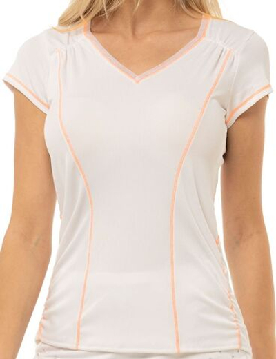 Женская теннисная футболка Lucky in Love Eyelet Go Rib Uplift T-Shirt Women - white/orange frost