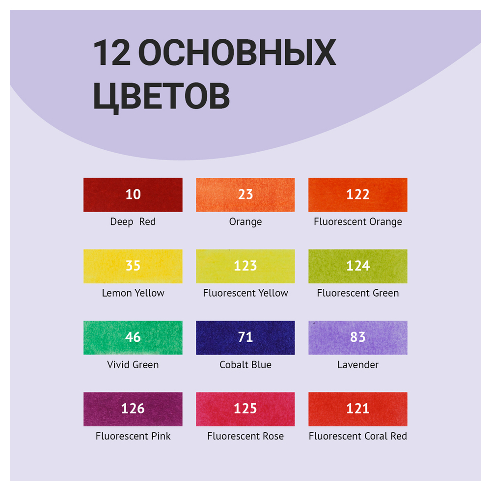 Набор двусторонних маркеров для скетчинга MESHU 12цв., основные и флуоресцентные цвета, корпус трехг