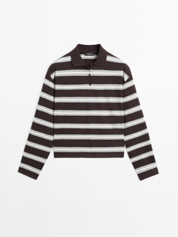 Massimo Dutti Поло из хлопкового трикотажа в полоску, коричневый