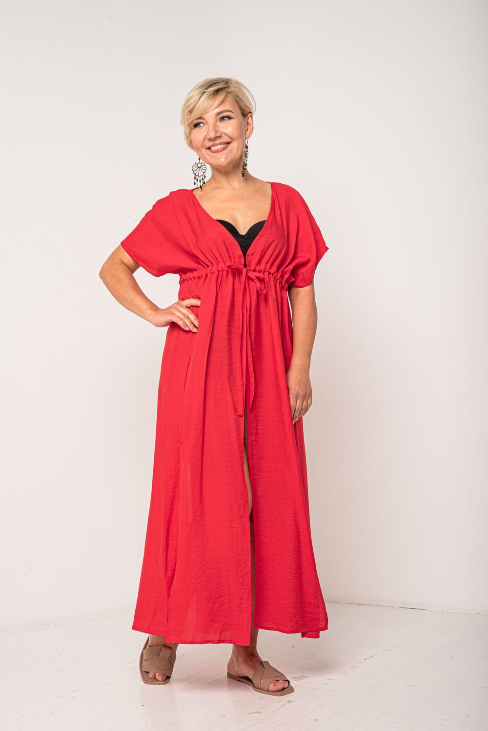 Платье длинное летнее пляжное легкое с запахом и разрезами для отдыха на море и в городе