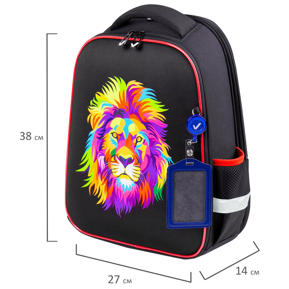 Ранец BRAUBERG FIT, 2 отделения, "Colorful lion", 38х27х14 см, 270618