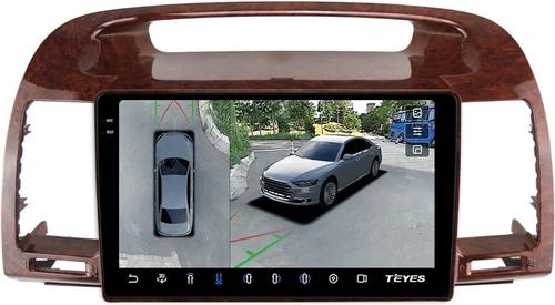 Магнитола для Toyota Camry 30 2001-2006 (рамка дерево 1) - Teyes CC3-2K-360 монитор 9.5" 2K QLED на Android 10, Быстрая, CarPlay, 4G SIM-слот, 4 камеры в комплекте
