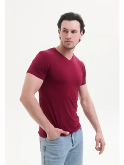 Футболка V-вырез однотонная облегающая