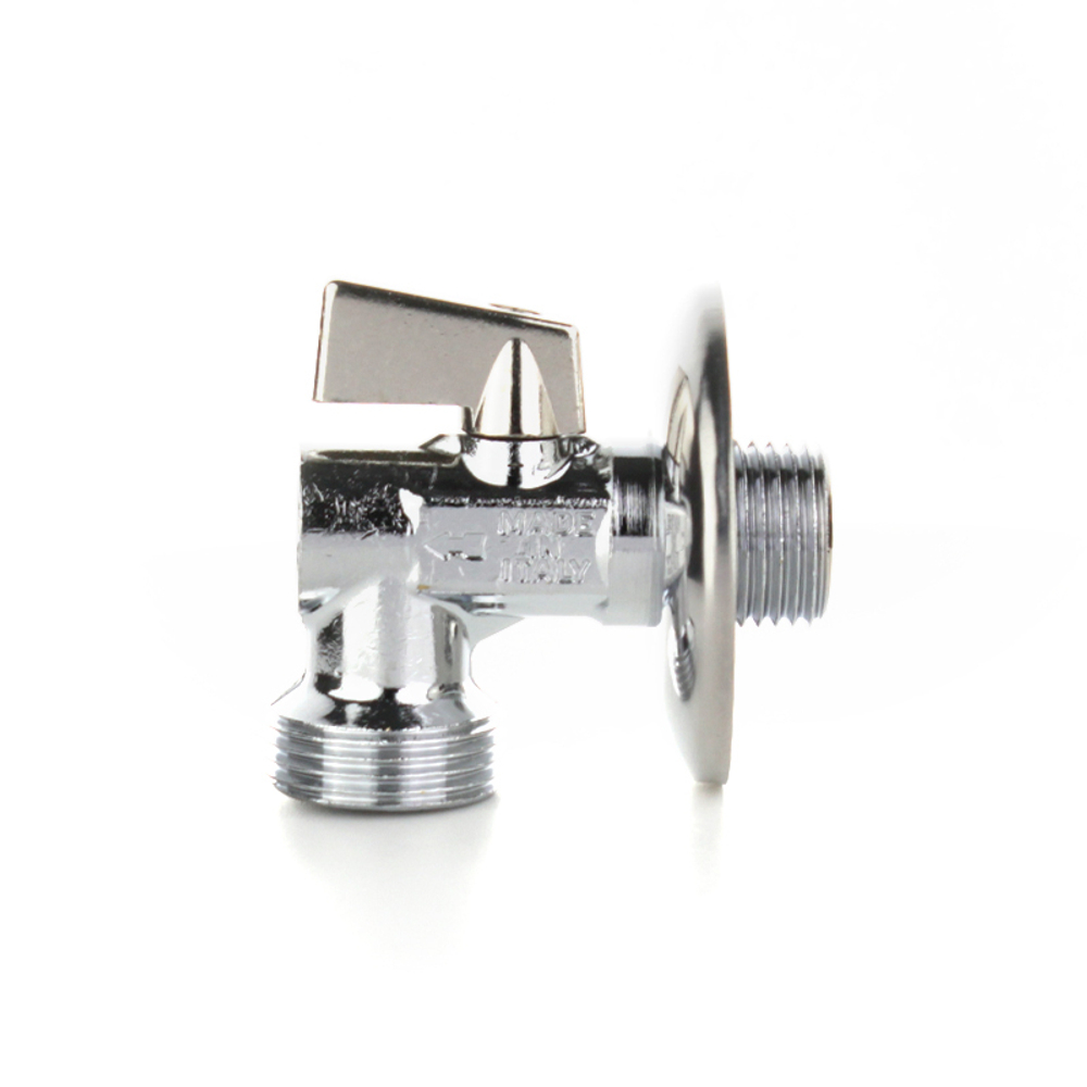 Кран шаровой угловой для стиральных машин с розеткой 1/2"×1/2", ручка бабочка