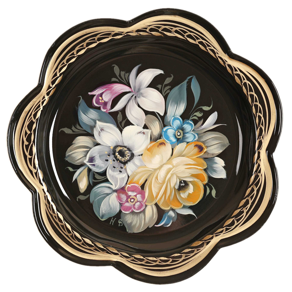 Жостовский поднос декоративный, размер 18 см (A1), металлический