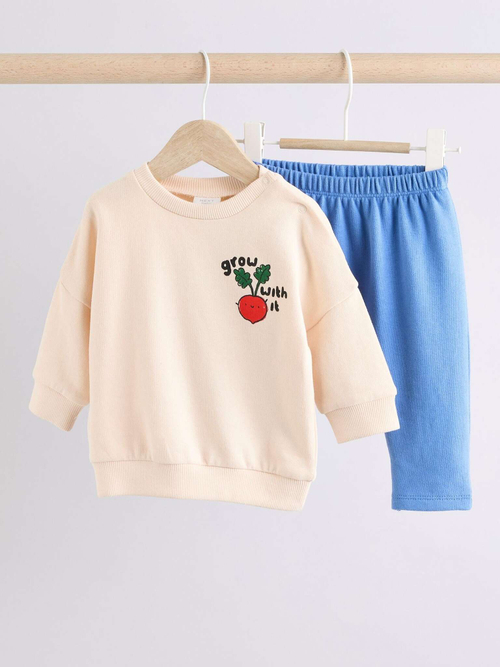 Лонгслив и легинсы в комплекте для малышей Next E48-217, Бежевый, Голубой