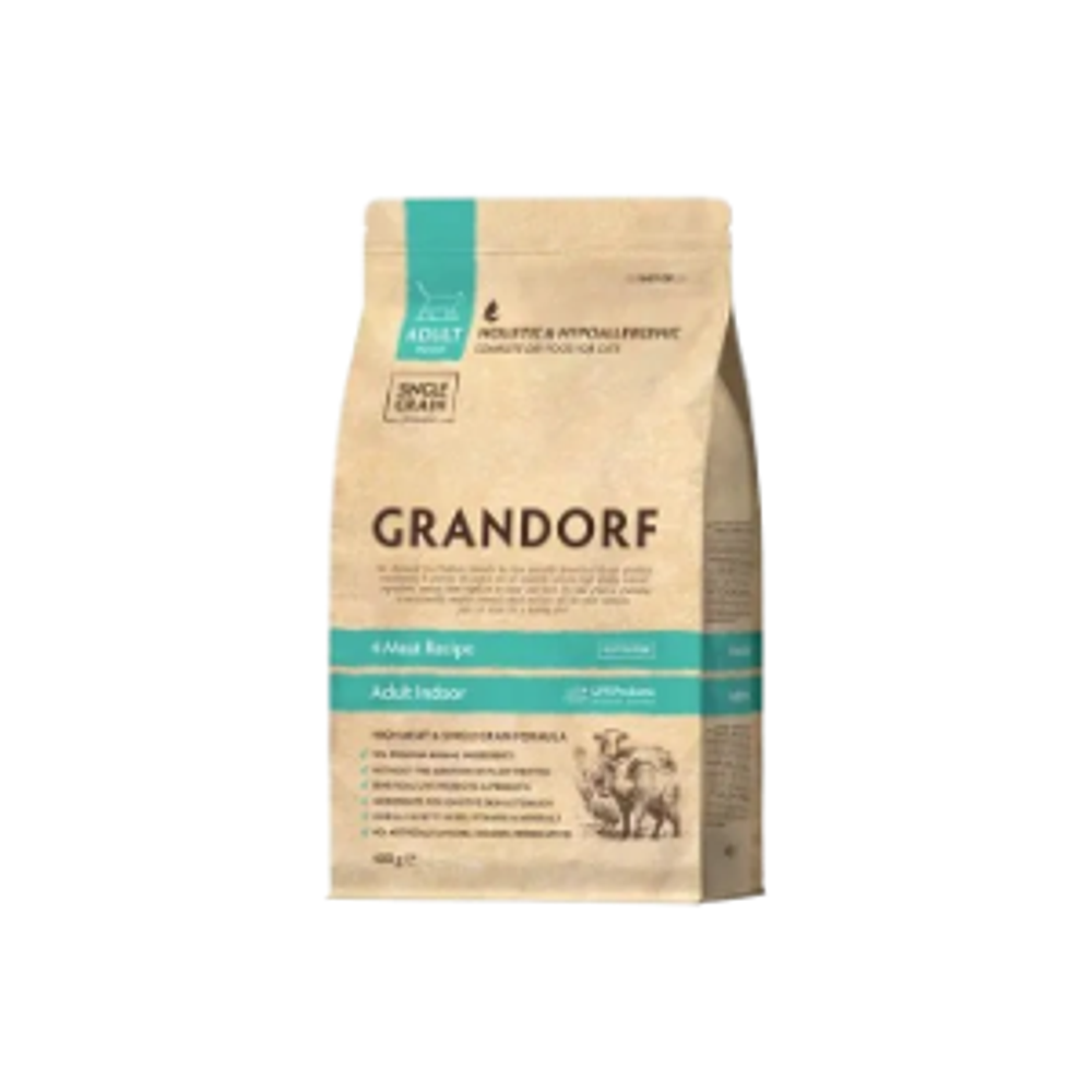 Сухой низкозерновой корм GRANDORF CAT 4 Meat PROBIOTIC INDOOR Четыре вида мяса для домашних кошек 2кг