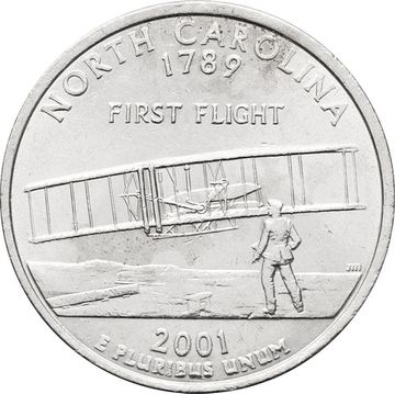 25 центов (1/4 доллара, квотер) 2001 США «Штат Северная Каролина» (D) 