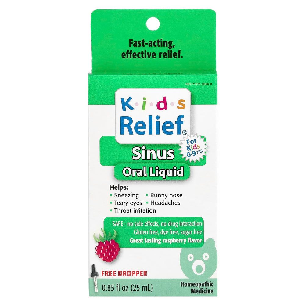 Homeolab USA, Kids Relief, жидкость для полости носа, для детей 0–9 лет, со вкусом малины, 25 мл (0,85 жидк. унц.)