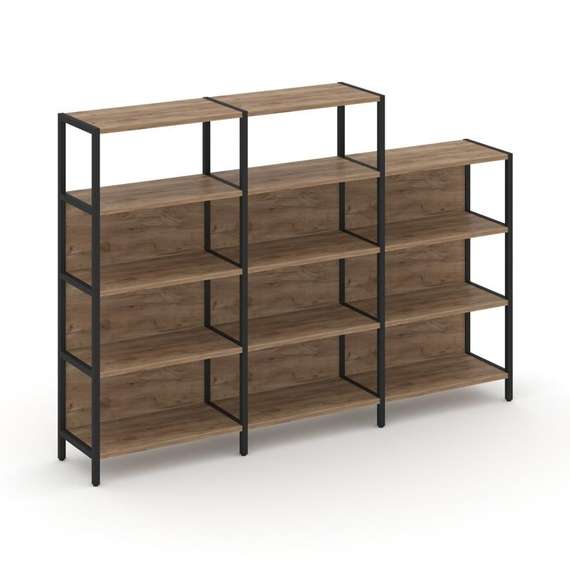 Shelf System Трехсекционный стеллаж четырех/трехярусный SN.STM-432 Дуб Табак/Металл Черный 2370*400*