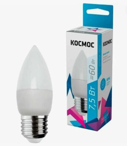 Лампа диодная Космос свеча 7,5W белый свет Е27 4500К