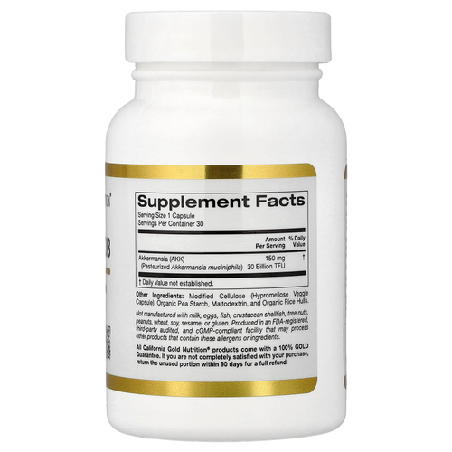 California Gold Nutrition, Akkermansia 30B, аккермансия, 30 вегетарианских капсул (150 мг в 1 капсуле)