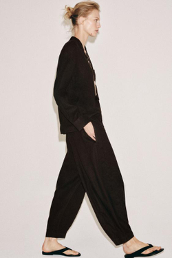 ZARA БРЮКИ BARREL ИЗ ЛЬНА — ZW COLLECTION, КОРИЧНЕВЫЙ