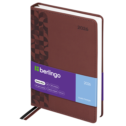 Ежедневник датированный 2026г., А5, 184л., кожзам, Berlingo "Vivella Prestige", коричневый DD6_80502