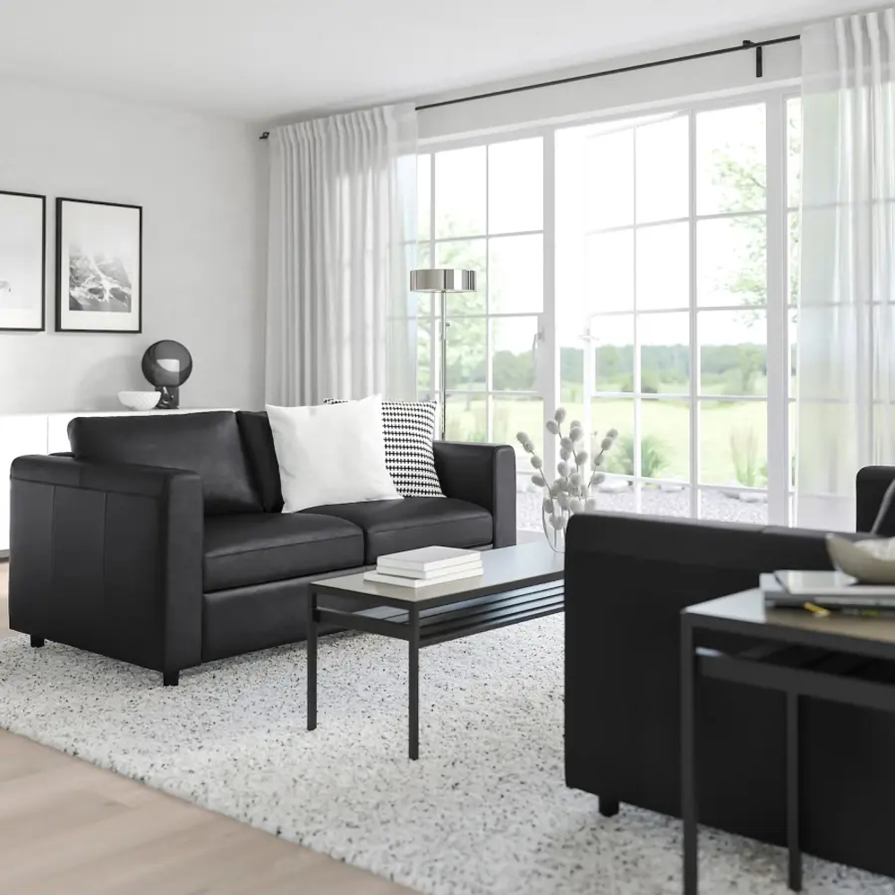 2-местный диван - IKEA VIMLE, 171х98х80 см, черный, кожа, ВИМЛЕ ИКЕА