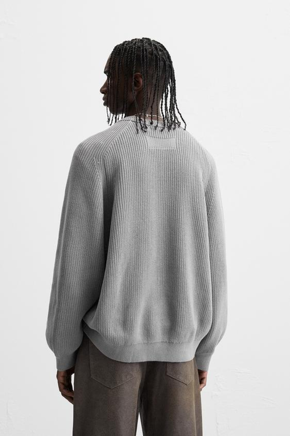 ZARA СВИТЕР RELAXED FIT ИЗ РЕЛЬЕФНОЙ ТКАНИ, СЕРО-СИНИЙ