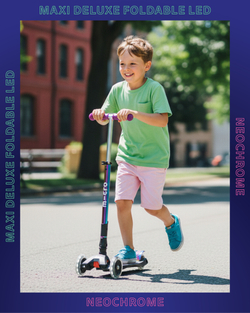 Самокат Maxi Micro Deluxe LED складной, неохром зеленый