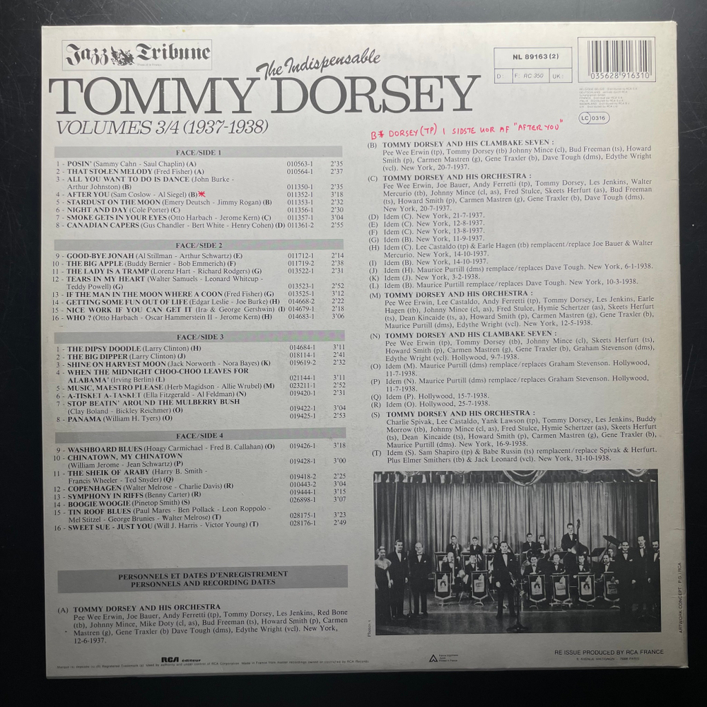 Tommy Dorsey ‎– The Indispensable Tommy Dorsey Volumes 3/4 (1937-1938) 2LP (Франция)