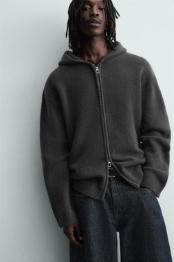 ZARA КАРДИГАН С КАПЮШОНОМ, АНТРАЦИТОВО-СЕРЫЙ