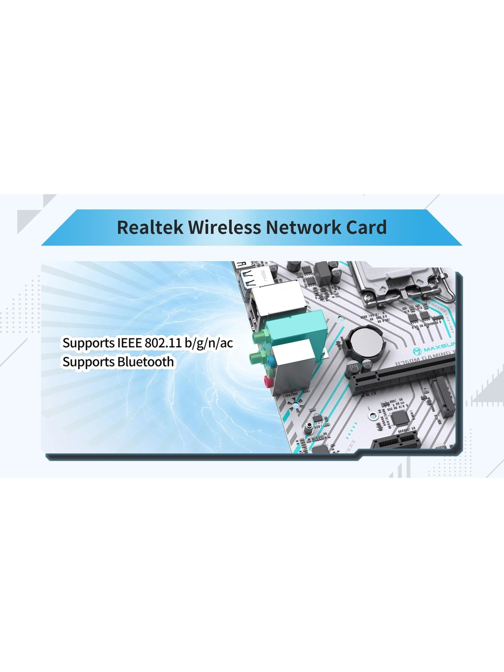 MAXSUN MS-B760M GAMING WIFI ICE (Socket 1700, mATX, 2*DDR4(64Gb), VGA/HDMI, 3*SATA3, 1*M.2, 1*PCIEx16/1*PCIEx1, 2*USB2.0, 4*USB 3.2, LAN 1*1G, Bluetooth,  Wi-Fi 802.11ac, ARGB, white, RTL)