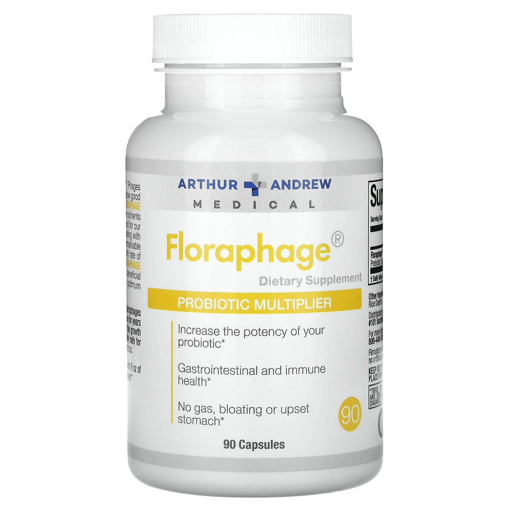 Arthur Andrew Medical, Floraphage, добавка для повышения эффективности пробиотика, 1 000 000 БОЕ, 90 капсул