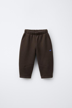 ZARA БРЮКИ BAGGY С ФЛИСОВОЙ ПОДКЛАДКОЙ И ЛОГОТИПОМ, КОРИЧНЕВЫЙ